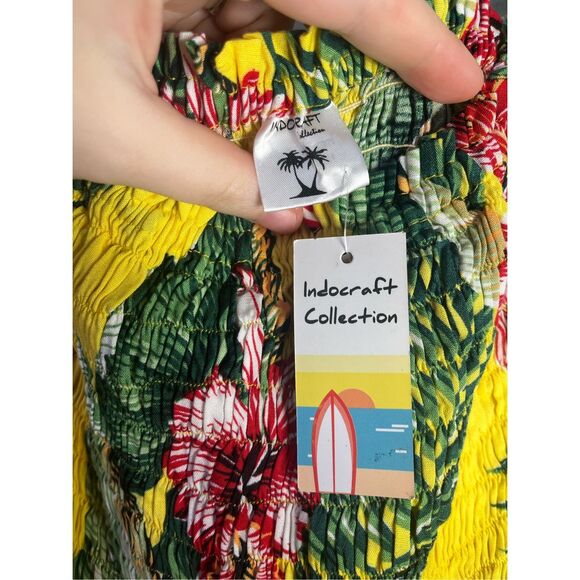 Indocraft Collection XL Yellow Short Sleeve Hawaiian Maxi Dress NEW with tags - Picture 3 of 4